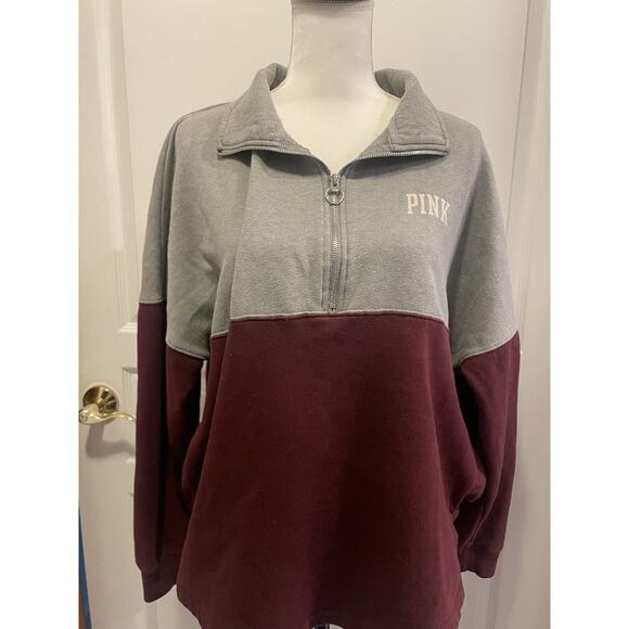 Pink Victoria's Secret Women Sweatshirt Medium Spell out M 1/4 Zip Mock Neck VS - Picture 1 of 10